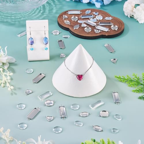 Craftdady Stainless Steel Pendant Cabochon Settings Heart Square Teardrop Flat Round Oval Rectangle Blank Bezel Trays Base Pendant with Glass Cabochons for DIY Earrings Necklace Jewelry - color: Stainless Steel Color 4 Styles
