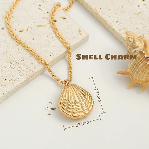 18k Gold Plated Chain Link Necklace for Women, Baroque Pearl/Compass Pendant Necklace - color: Shell