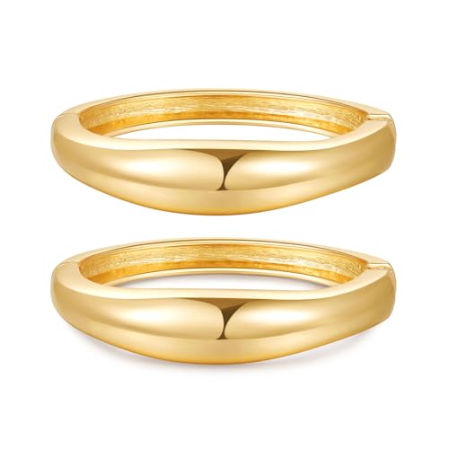 2pcs Gold Bangle Bracelets for Women, Trendy Hinged Cuff Open Wide Chunky Gold Bracelet Stack Arm Cuff Jewelry for Women - color: E-Gold Bangle
