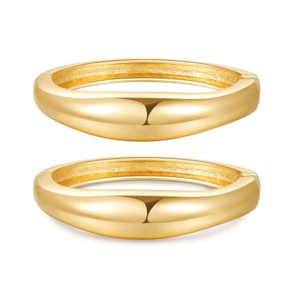 2pcs Gold Bangle Bracelets for Women, Trendy Hinged Cuff Open Wide Chunky Gold Bracelet Stack Arm Cuff Jewelry for Women - color: E-Gold Bangle