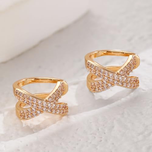 2 Pairs Ear Cuff Earrings for Women 14K Gold Plated Non Tarnish Gold Ear Cuffs Set Cute Fake Piercings Earings Rhinestones Clip On Earrings Wraps Jewelry - color: Rose Gold-1