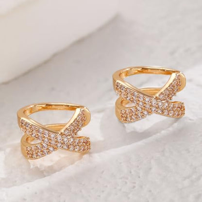 2 Pairs Ear Cuff Earrings for Women 14K Gold Plated Non Tarnish Gold Ear Cuffs Set Cute Fake Piercings Earings Rhinestones Clip On Earrings Wraps Jewelry - color: Rose Gold-1
