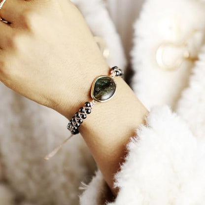 Women Boho Wrap Bracelet,Handmade Natural Stone Crystal Emperor Beads Heart Bracelet, Fashion Bohemian Jewelry Gift for Women - color: Labradorite 2#