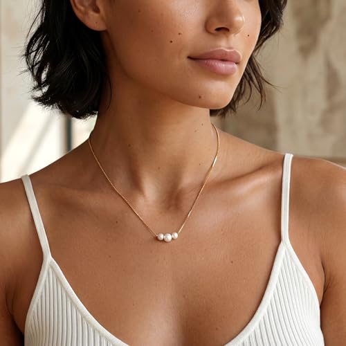 Gold Pearl Necklaces for Women Trendy, 14K Gold Plated Dainty Necklace Simple Single Double Layered Pearl Pendant Necklaces for Women Wedding Birthday Jewelry Gifts - color: 2-Three-Pearl-Gold