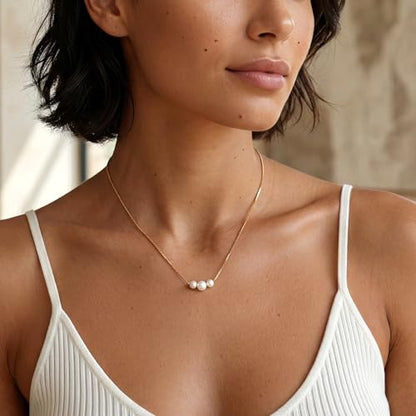 Gold Pearl Necklaces for Women Trendy, 14K Gold Plated Dainty Necklace Simple Single Double Layered Pearl Pendant Necklaces for Women Wedding Birthday Jewelry Gifts - color: 2-Three-Pearl-Gold