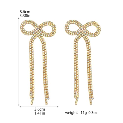Rhinestone Earrings Dangling for Women Sparkly Silver Dangle Earrings Girls Long Chandelier Earrings Tassel Lightweight Ear Studs Cubic Zirconia (KE001S-W) - color: Bow 516286GL-WAB