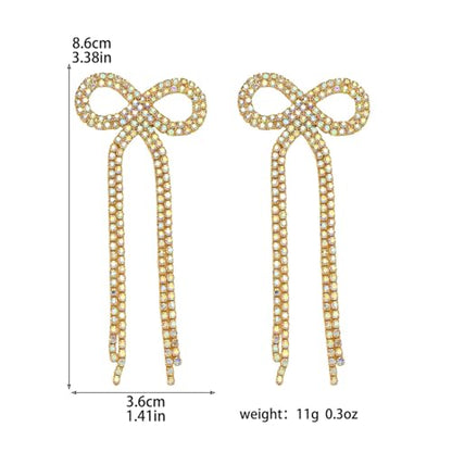 Rhinestone Earrings Dangling for Women Sparkly Silver Dangle Earrings Girls Long Chandelier Earrings Tassel Lightweight Ear Studs Cubic Zirconia (KE001S-W) - color: Bow 516286GL-WAB