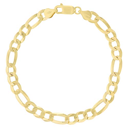 14K Gold or Rhodium Plated Silver Figaro Diamond Cut Pave Chain For Men | 1mm-13mm Thick | Solid 925 Figaro Italian Necklaces For Men - style: 6.70MM- Yellow