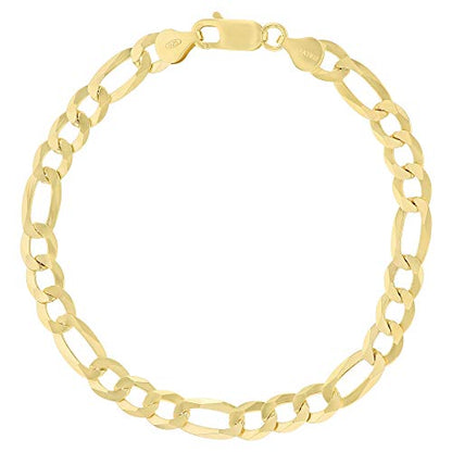 14K Gold or Rhodium Plated Silver Figaro Diamond Cut Pave Chain For Men | 1mm-13mm Thick | Solid 925 Figaro Italian Necklaces For Men - style: 6.70MM- Yellow