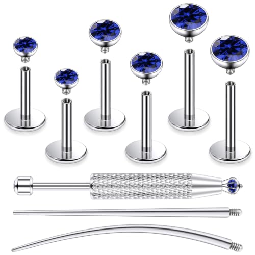 Jenxnjsjo F136 Titanium 20/18/16g Earrings Nose Lip Rings Studs Labret Medusa Tragus Helix Conch Cartilage Piercing Jewelry for Women - color: Blue, size: 16g