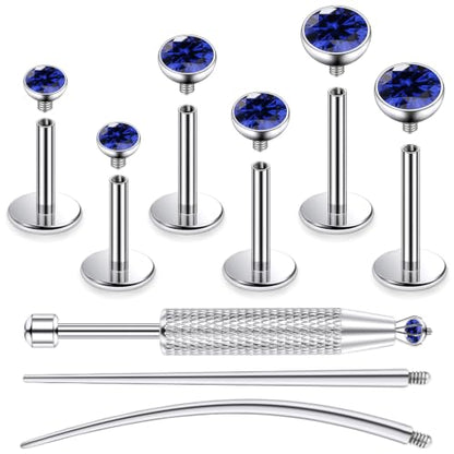 Jenxnjsjo F136 Titanium 20/18/16g Earrings Nose Lip Rings Studs Labret Medusa Tragus Helix Conch Cartilage Piercing Jewelry for Women - color: Blue, size: 16g