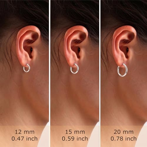 Charmsy Set of 3 Pairs 925 Sterling Silver Hoop Earrings for Women | Lightweight Italian 2.5mm Tube Diamond-Cut Classic Texured Click-Top Hoops Earring | Size 12/13/15/18/20/25mm - color: Silver 20/15/12mm