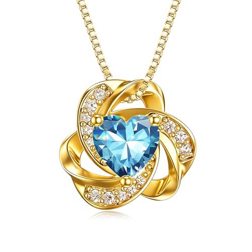 Midari 18K Gold Love Knot Necklace Love Knot Pendant Necklace with 12 Months Birthstones I Love You Forever Jewelry Gifts for Women Mom Her - color: 12-December