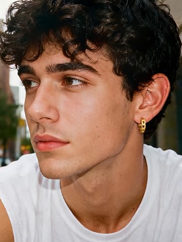 PROSTEEL Stainless Steel Huggie Hoop Earrings for Mens Gold/Black/Silver | Skull/Infinity Pattern, Spike/Cuban Links 4 Design Options Hypoallergenic Lightweight Earring Hip Hop Punk Gothic Jewelry - style: Cuban Links-Gold