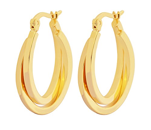 Edforce Women's Stainless Steel Overlapping Oval Hoop Earrings, (30mm) - style: B: 18k Gold Plated (30mm)