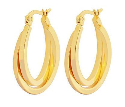 Edforce Women's Stainless Steel Overlapping Oval Hoop Earrings, (30mm) - style: B: 18k Gold Plated (30mm)