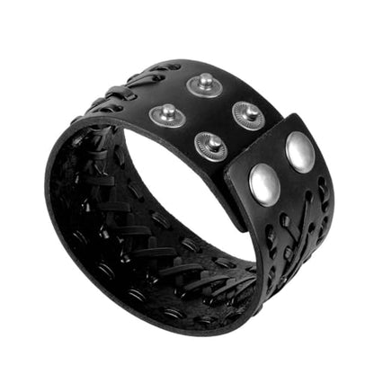 JAOYU Punk Leather Cuff Bracelet Goth Leather Wristband Rock Bracelet Biker Bracelet for Men Leather Armband Black Handmade Jewelry - color: Alloy Leather Bracelet