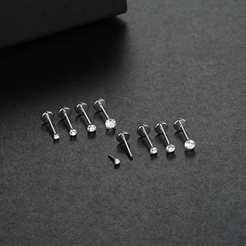 Oveta Threadless Push in Lip Rings 16G/18G/20G Labret Jewelry CZ Lip Studs Stainless Steel Cartilage Earrings for Women Monroe Medusa Piercing Jewelry 6/7/8/10/12mm Bar Length - color: Silver, size: 20G*8mm bar*1.5/2/2.5/3mm cz