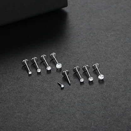 Oveta Threadless Push in Lip Rings 16G/18G/20G Labret Jewelry CZ Lip Studs Stainless Steel Cartilage Earrings for Women Monroe Medusa Piercing Jewelry 6/7/8/10/12mm Bar Length - color: Silver, size: 20G*8mm bar*1.5/2/2.5/3mm cz