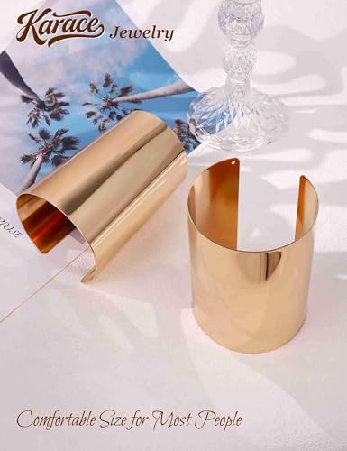 2 Pcs Gold Cuff Bangle Bracelet Set for Women Irregular Minimalist Statement Bangle Bracelets Wide Open Chunky Wire Bracelets Wrist Cuff Adjustable Hammered Bracelet - color: Gold C
