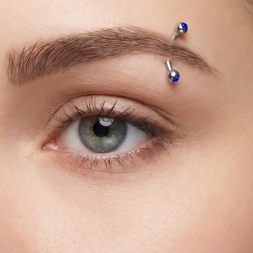 10 Eyebrow Rook Piercing Jewelry Set With Blue Balls for Women Men | Vertical Labret Lip Jewelry Earrings Curved Barbell Piercings Eyebrow Rings Women Tiny Ear Rook Helix Conch Daith Belly Rings