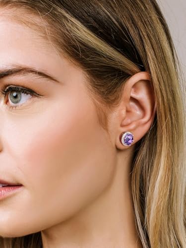 Bestyle Authentic 925 Sterling Silver 2 Carat Birthstone Earrings for Women, More Sparkle Heart/Round Solitaire Diamond Studs Earrings, Great Birthday/Christmas/Anniversary Jewelry for Wife Mother - color: 02. Feb. Amethyst-Round