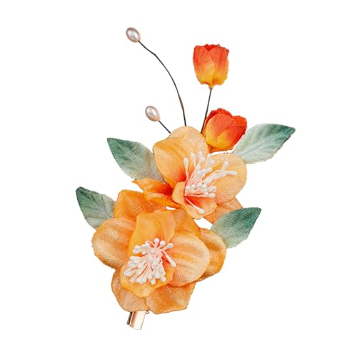 Wedding Hair Clips, Crystal Hair Pins Pearl Rhinestone Hair Barrettes, Bridal Flower Hair Pieces Pearl Headpieces Hair Accessories for Women Girls (Orange&Green) - color: Orange&Green