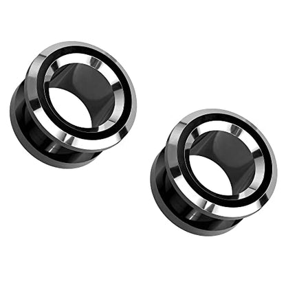Pierced Owl 316L Stainless Steel Black and Silver Tone Rim Screw Fit Tunnel Plugs, Sold as a Pair - style: 19mm (3/4")