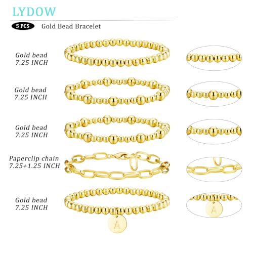 Beaded Bracelets for Women, 18K Gold Plated Initial A-Z Stretch Bead Ball Stackable Bracelet with Letter Jewelry Set Gifts - size: Gold-I