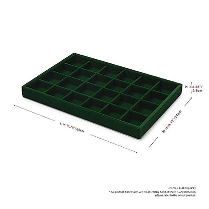 24-Grid Velvet Jewelry Tray for Ring & Earring Storage Green | 24 Compartments, Large Capacity, For Home & Commercial Use, Stackable - size: 24 Grid