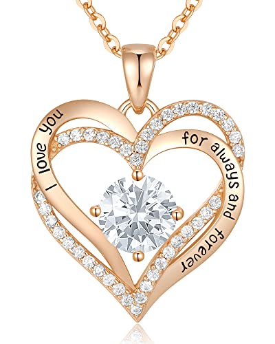 CDE Engraved Forever Love Heart Birthstone Necklace Jewelry Gifts for Women | Hypoallergenic,Nickel-Free & Lead-Free,3 x 3 mm 5A CZ Heart Pendant,Anniversary Christmas Birthday Gift for Girlfriend Wife - color: 04-Apr-Sterling Silver, style: Rose Gold Pla