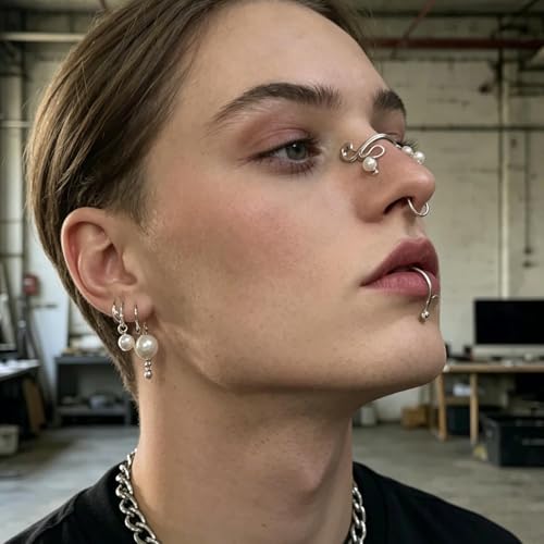 Punk Pearl Nose Clip No Piercing Faux Pearl Nose Ring Copper Adjustable Fashion Nose Jewelry Clip on Earrings
