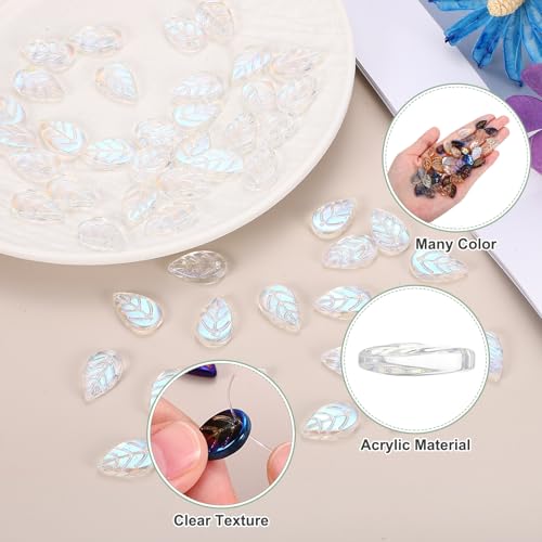 PATIKIL Leaf Beads, 50Pcs Crystal Translucent Czech Glass Beads for DIY Jewelry Making Bracelets Necklace, Gradient AB - color: Gradient AB