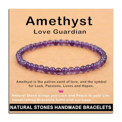 AD Beads Handmade Gemstone Stretch Elastic Bracelet Crystal Healing Reiki Nature's Beauty and Spiritual Essence Unisex (4mm, Amethyst (Love Guardian)) - color: Amethyst (Love Guardian), size: 4mm