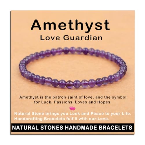 AD Beads Handmade Gemstone Stretch Elastic Bracelet Crystal Healing Reiki Nature's Beauty and Spiritual Essence Unisex (4mm, Amethyst (Love Guardian)) - color: Amethyst (Love Guardian), size: 4mm