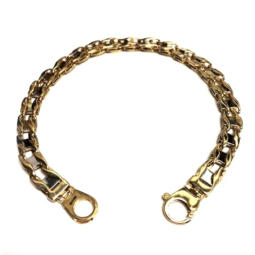 Jewelry Affairs 14K Yellow Two Tone Gold Railroad Link Mens Bracelet, 8.5"
