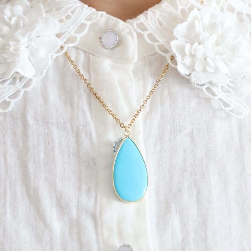 BaubleStar Teardrop Natural Crystal Healing Stone Pendant Necklace | Birthstone Quartz Necklace for Women, Multi-Color Available - color: Turquoise Blue