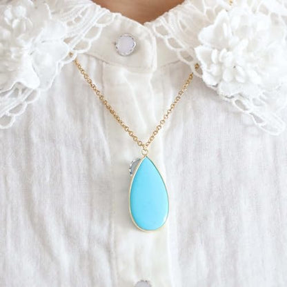 BaubleStar Teardrop Natural Crystal Healing Stone Pendant Necklace | Birthstone Quartz Necklace for Women, Multi-Color Available - color: Turquoise Blue
