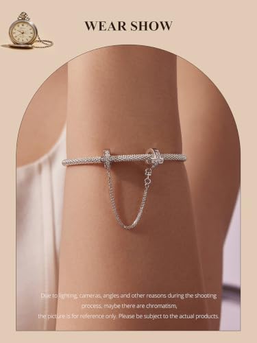 Heart Charm Clip Lock Spacer Stopper Charm Bead Bracelet 925 Sterling Silver Charms Safety Chain for Pandora Bracelets - color: Round Silver Safety Chain BSC1279