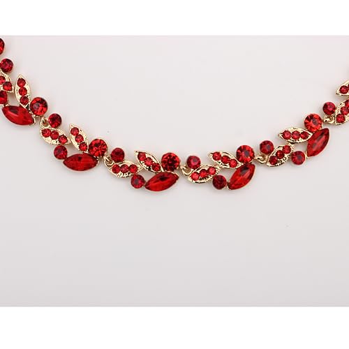 QLLYHLH Woman’s Brides Bridesmaid Leaf Choker Necklace Dangle Earrings Link Bracelet Austrian Crystal Wedding Jewelry Set Prom Costume Party Events | Brides, Bridesmaid, Prom, Events, Costume Party, Leaf - color: Red-Gold Plated