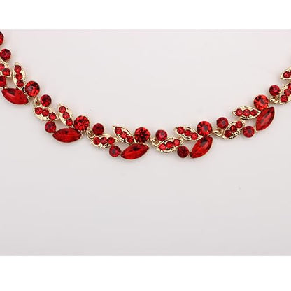 QLLYHLH Woman’s Brides Bridesmaid Leaf Choker Necklace Dangle Earrings Link Bracelet Austrian Crystal Wedding Jewelry Set Prom Costume Party Events | Brides, Bridesmaid, Prom, Events, Costume Party, Leaf - color: Red-Gold Plated