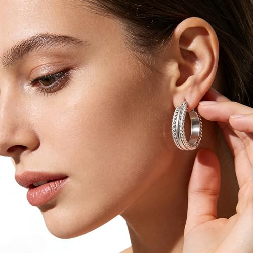 Two Tone Silver and Gold Plated Hoop Earrings for Women Mixed Metal Hypoallergenic Statement Valentines Jewelry Gifts - style: Silver Hoops