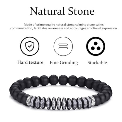 Mens Beaded Bracelets Set 8MM Tiger Eye Lava Stone Stretch Natural Stone Men's Bead Bracelet Mens Bracelet - color: 4,black,gray,white bracelet