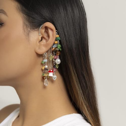 Elf Ear Cuff Colorful Tassel Single Left Non Piercing Earring for Women