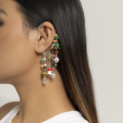 Elf Ear Cuff Colorful Tassel Single Left Non Piercing Earring for Women