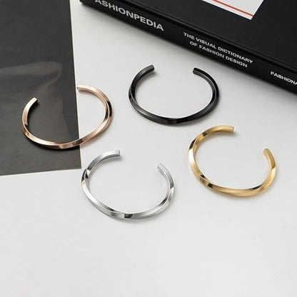 Stainless Steel Glossy Geometric Twist Open Bracelet for Men Women Fashion Casual Holiday Party Jewelry - color: golden