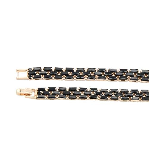 Tennis Bracelet, 13mm Width, Black Cubic Zirconia, Gold Plated Brass, 7 Inch Length, 11 Grams - color: Gold Black