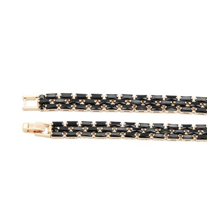 Tennis Bracelet, 13mm Width, Black Cubic Zirconia, Gold Plated Brass, 7 Inch Length, 11 Grams - color: Gold Black