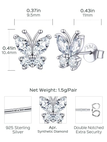 ChicSilver 925 Sterling Silver Bow/Butterfly Earrings for Women Hypoallergenic Birthstone Earrings Dainty Bow/Butterfly Jewelry Gift for Women - color: Butterfly-April-Diamond