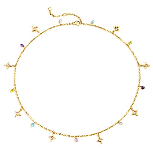 MTMY Beaded Necklaces for Women 14K Gold Plated Dainty Colorful Green/Rose Beaded Pearl Choker Necklace Delicate Boho Choker Necklace Jewelry Gift - style: CZ star tassel